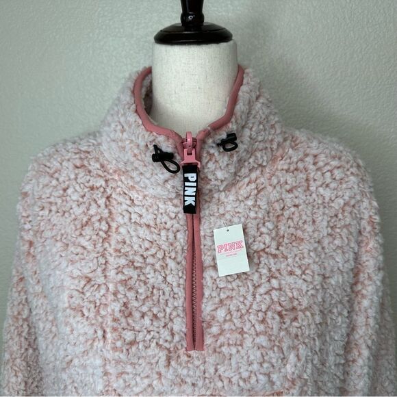 NWT Pink Victoria’s Secret Teddy Bear Quarter Zip Pull Over Sweatshirt - Picture 3 of 13